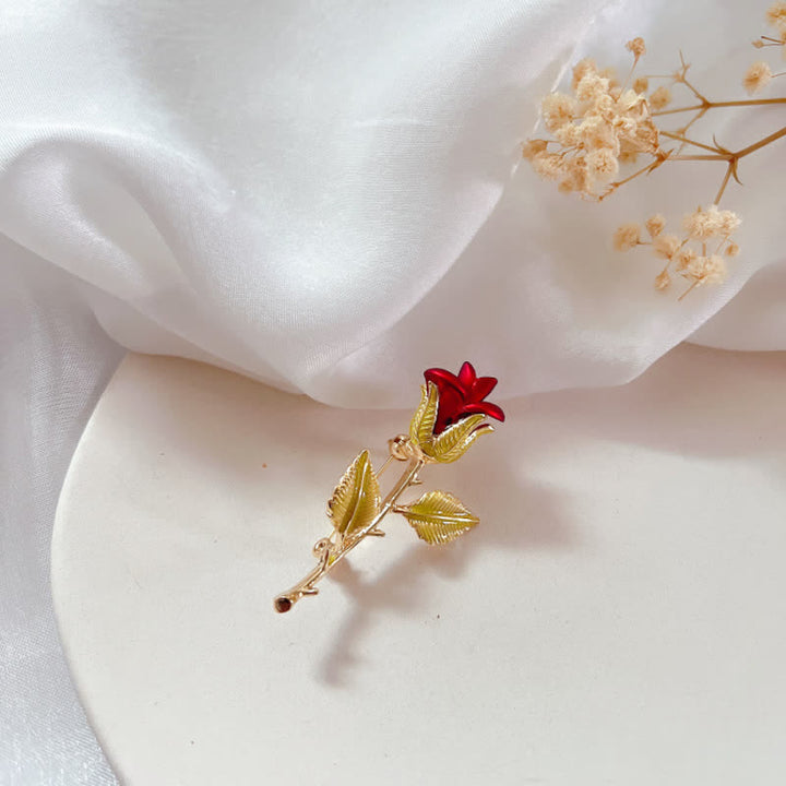 Broche de rosa con tallo para mujer
