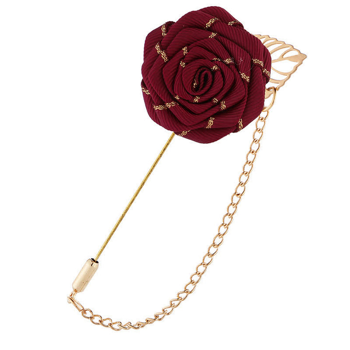 Broche de cadena con camelia floral para hombre