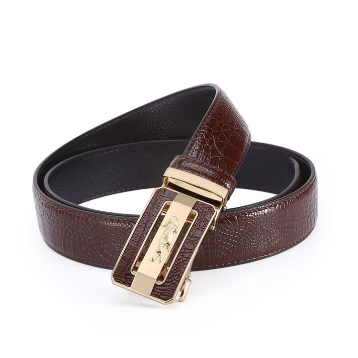 Cinturón de piel con hebilla automática y diseño de cocodrilo para hombre