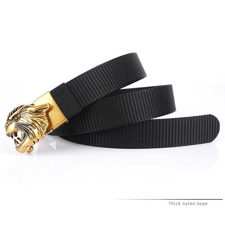 Cinturón de nailon con cabeza de tigre rugiente para hombre