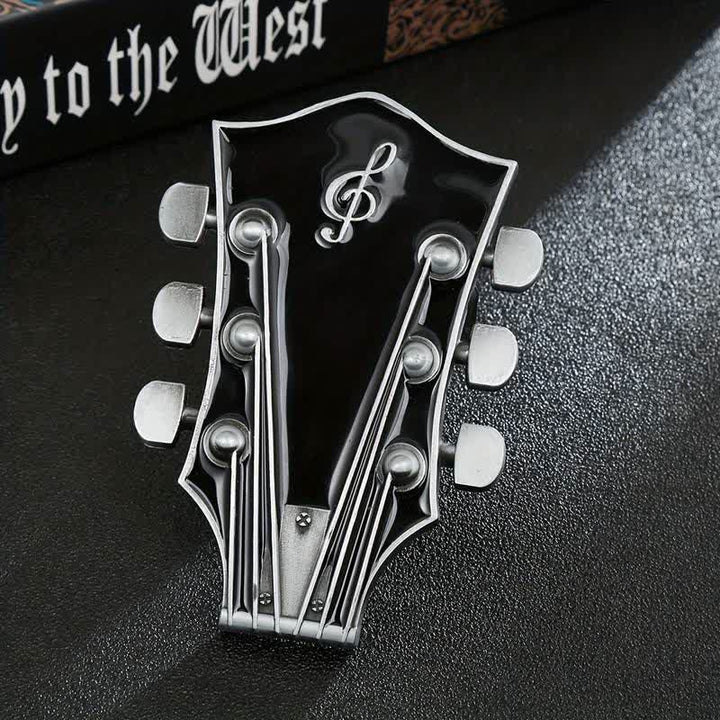 Cinturón de cuero con hebilla de clavijero de guitarra musical para hombre hecho a mano