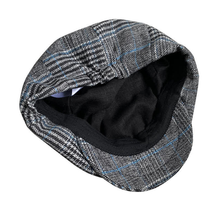 Gorra tipo boina octogonal a cuadros gris y azul Newsboy