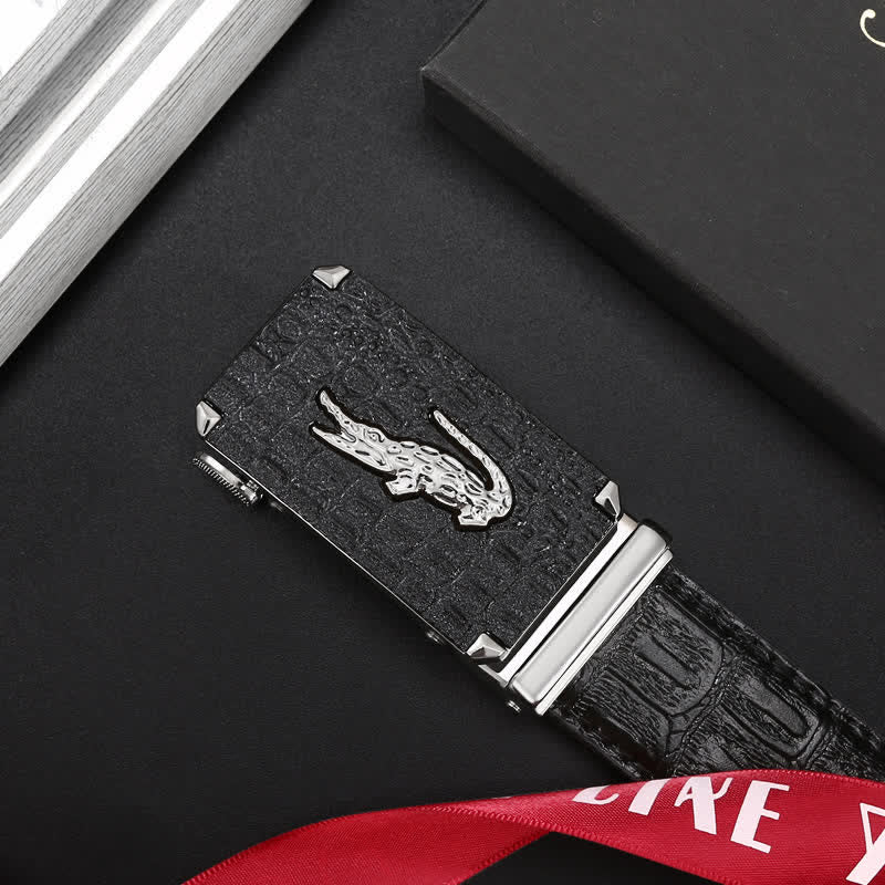 Cinturón de piel con hebilla en relieve de cocodrilo para hombre