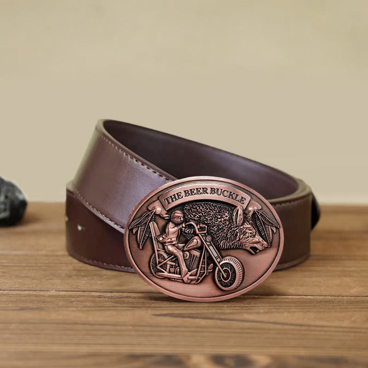 Cinturón de cuero con hebilla para hombre, hecho a mano, con diseño creativo de motocicleta