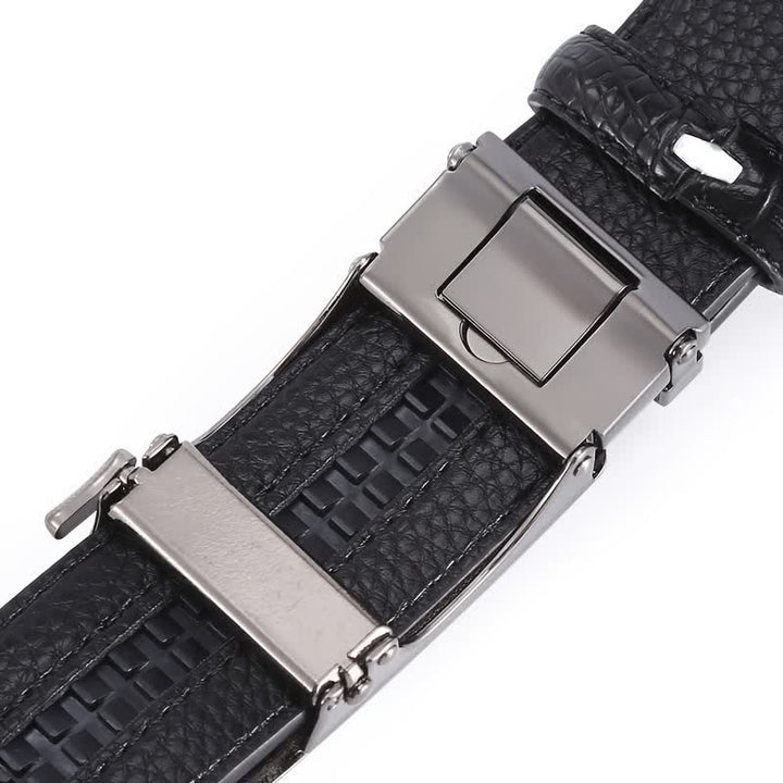 Cinturón de piel con hebilla automática y diseño de cocodrilo para hombre