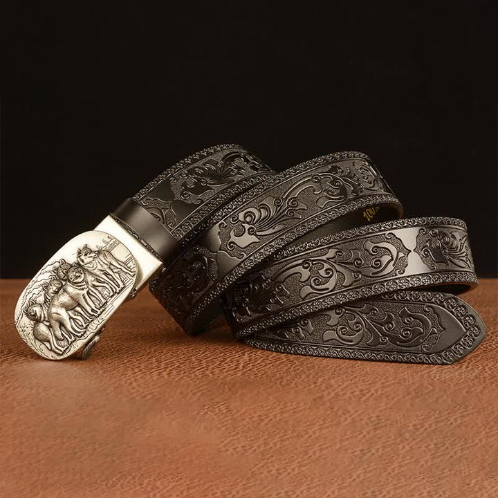 Cinturón de cuero retro para hombre con diseño de lobos
