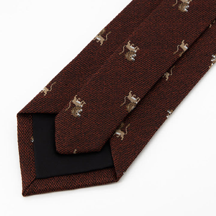 Corbata de hombre con dibujo de león y cazador de animales