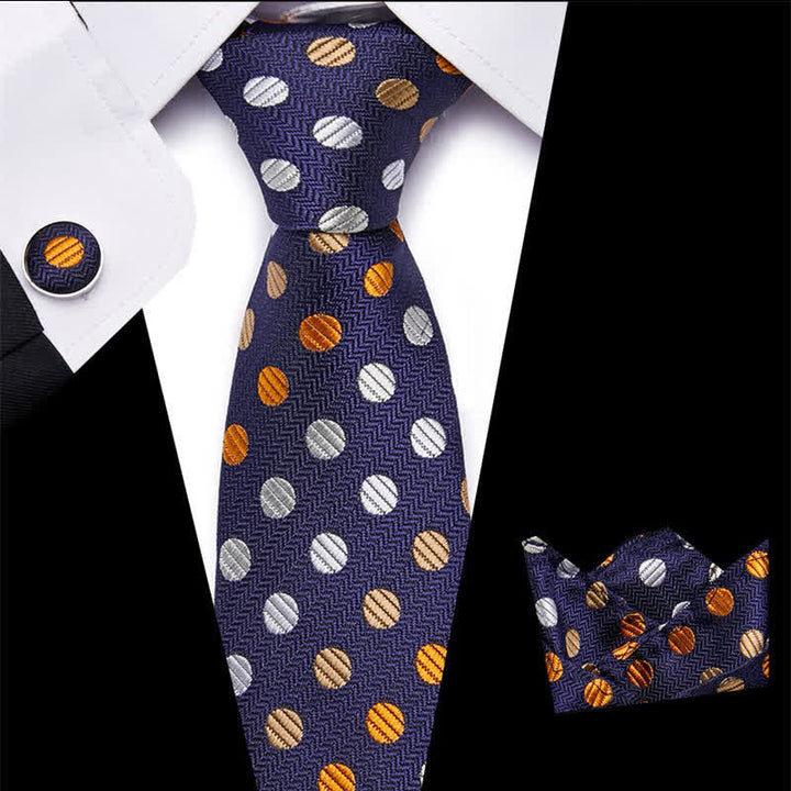 Conjunto de 3 corbatas de lunares naranjas y azul marino para hombre