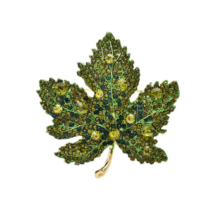 Broche de hoja de arce con cristales de imitación para mujer