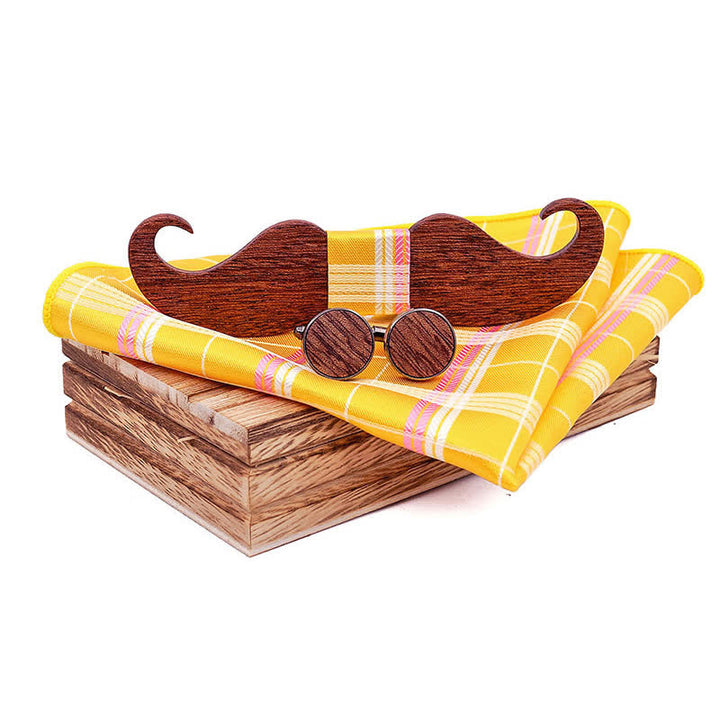Juego de 3 pajaritas de madera con bigote para caballero