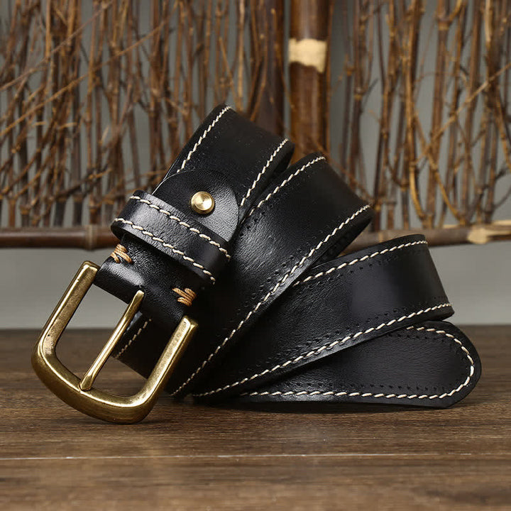Cinturón de piel de vaca cosido de lujo para hombre
