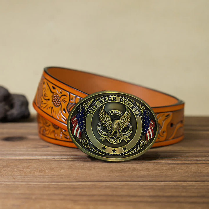 Cinturón de cuero con hebilla para hombre, diseño creativo con bandera de EE. UU. UU. y aguila