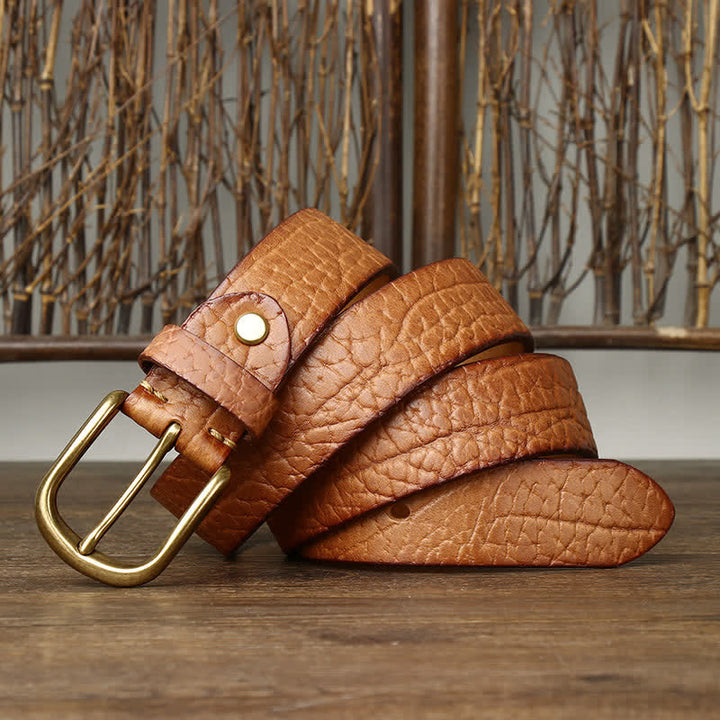 Cinturón de cuero con estampado de piel de bisonte en relieve para hombre