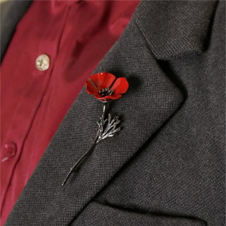 Broche elegante de amapola roja para mujer