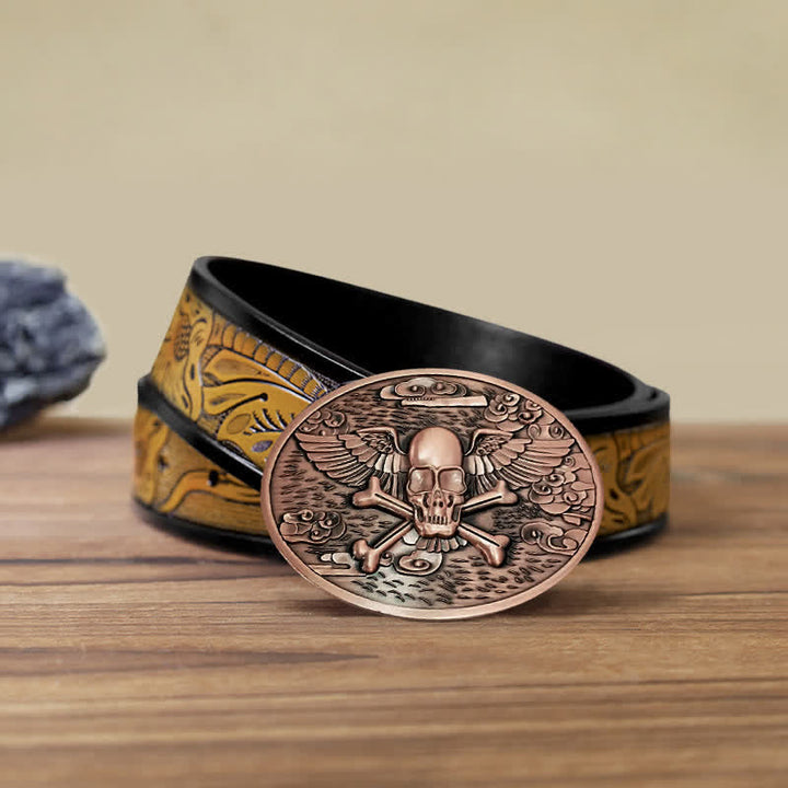 Cinturón de cuero con hebilla para hombre, con diseño creativo de calavera y ángel, para llevar cerveza
