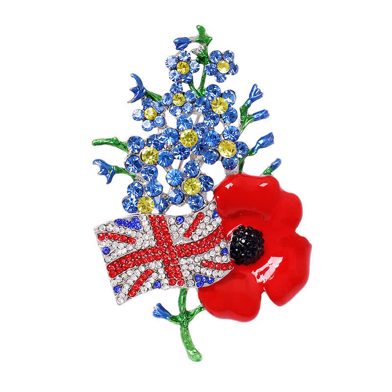 Broche unisex con amapola y bandera de la Unión multicolor