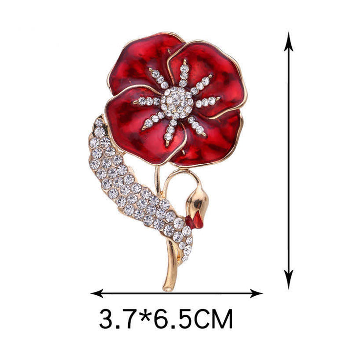 Broche unisex con amapola y diamantes de imitación para el Día de los Caídos