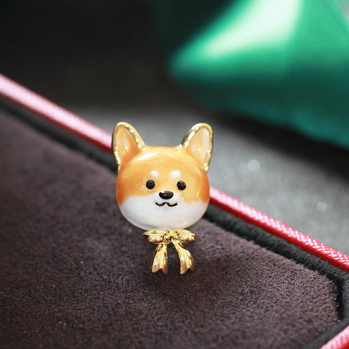 Broche unisex con forma de perro Shiba Inu esmaltado