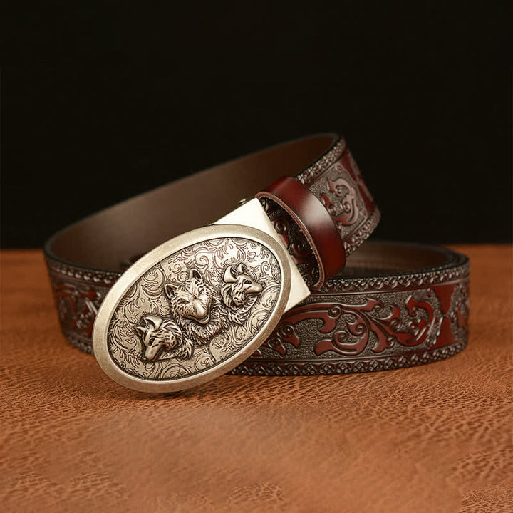 Cinturón de cuero para hombre de la leyenda de los lobos hambrientos
