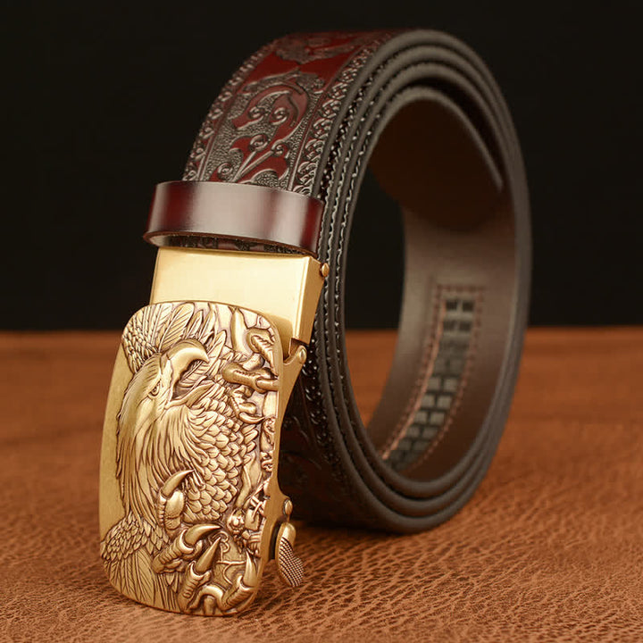 Cinturón de cuero genuino con relieve y hebilla de águila para hombre