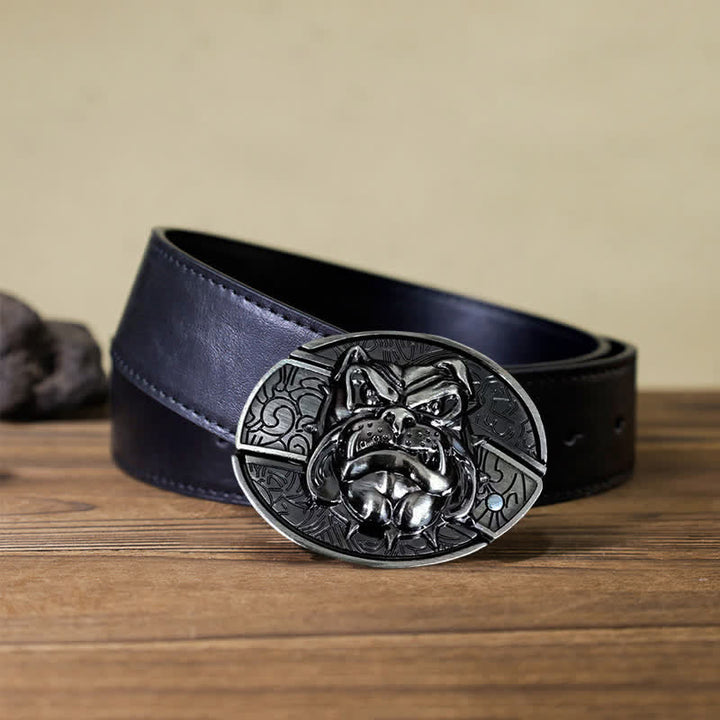 Cinturón de cuero con cuchillo plegable oculto para hombre, hecho a mano con forma de perro feroz