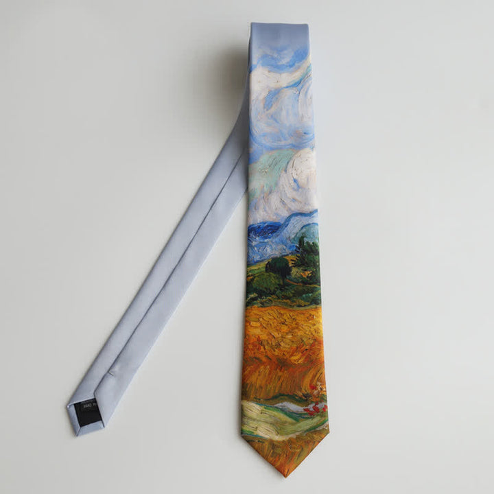 Corbata de hombre con pintura al óleo de campo de trigo