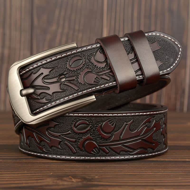 Cinturón de cuero con estampado floral en relieve para hombre