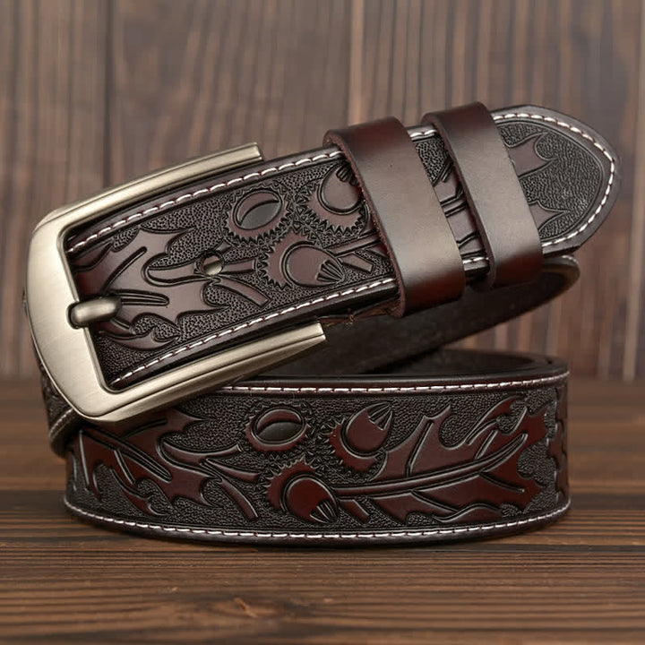Cinturón de cuero con estampado floral en relieve para hombre