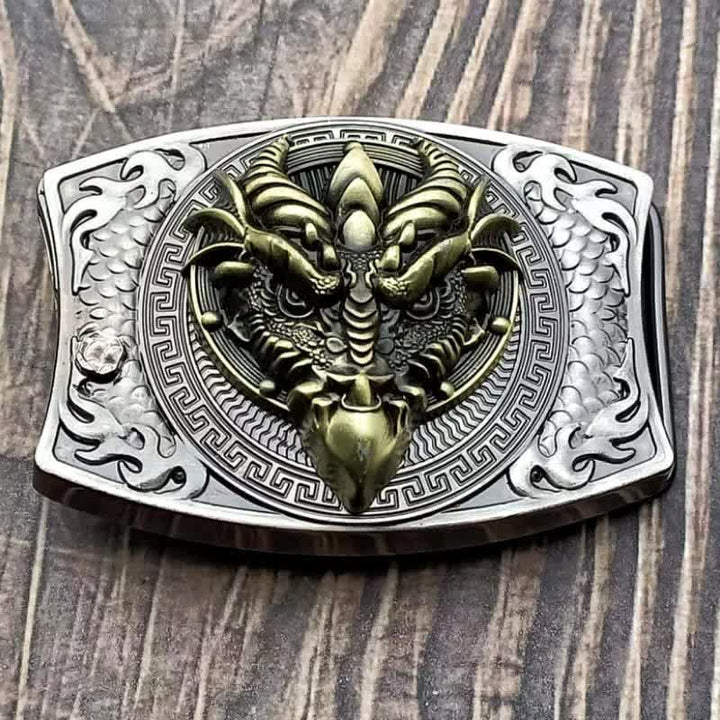 Cinturón de cuero con cuchillo plegable oculto de dragón de pico afilado para hombre