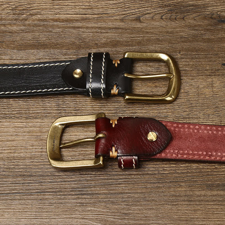 Cinturón de piel de vaca cosido de lujo para hombre