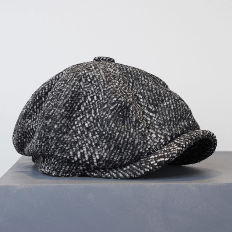 Boina octogonal de tweed con motas negras para repartidor de periódicos