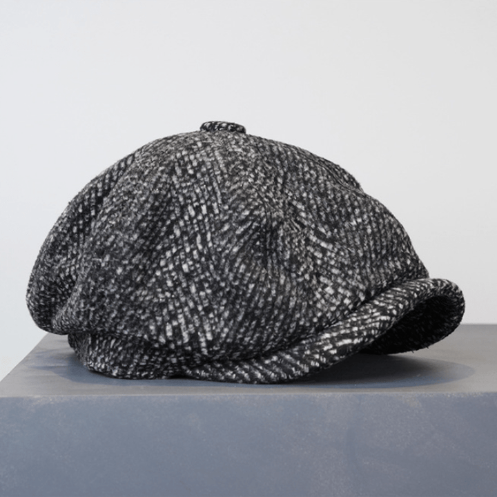 Boina octogonal de tweed con motas negras para repartidor de periódicos