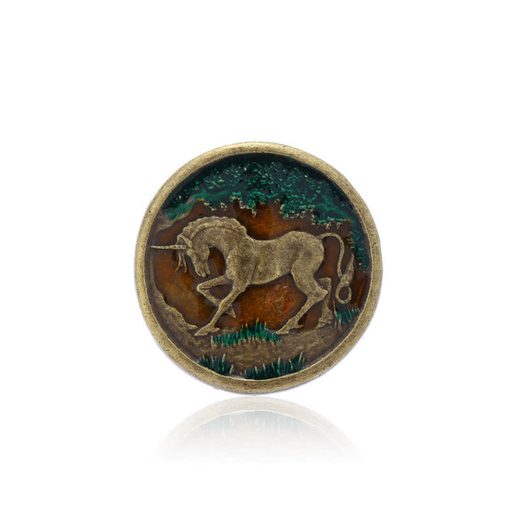 Cinturón de cuero con hebilla de bronce antiguo y diseño de unicornio místico para hombre