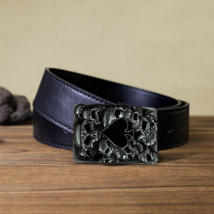 Cinturón de cuero con hebilla de as de espadas y calavera para hombre, hecho a mano