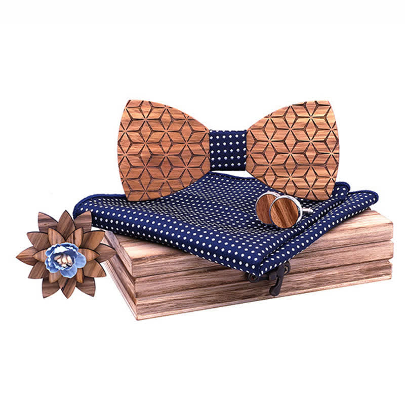 Juego de 4 pajaritas de madera con tallado geométrico para hombre