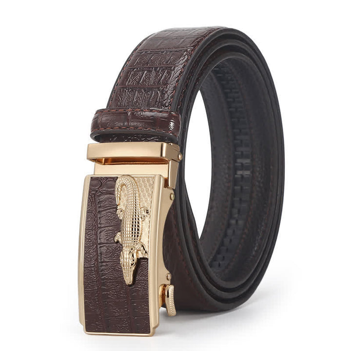 Cinturón de piel con hebilla automática y diseño de cocodrilo para hombre