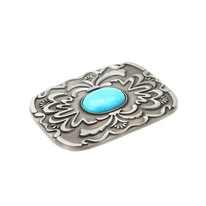 Cinturón de cuero con hebilla de flor de piedra turquesa para hombre hecho a mano