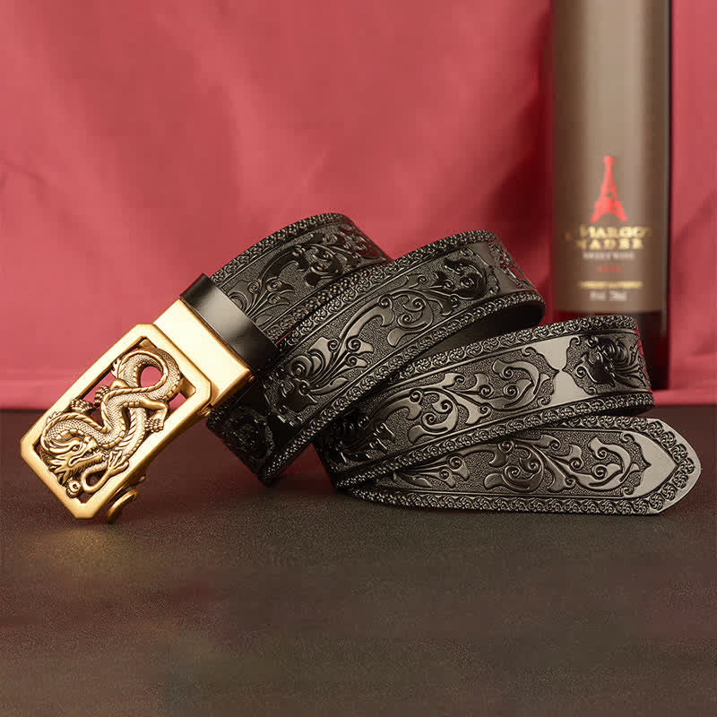Cinturón de cuero con estampado de dragón en espiral para hombre