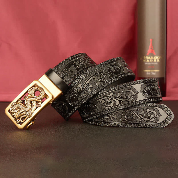 Cinturón de cuero con estampado de dragón en espiral para hombre