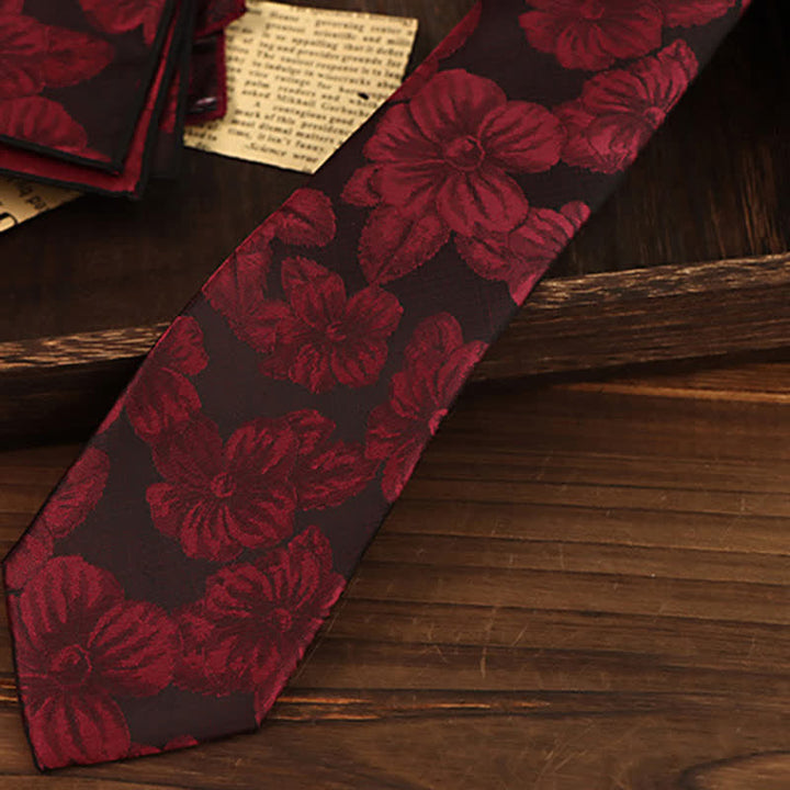 Conjunto de 2 corbatas florales burdeos para hombre