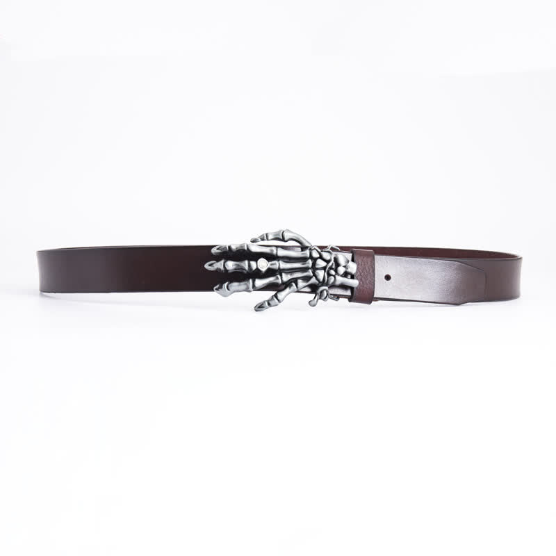 Cinturón de cuero con diseño de mano de esqueleto estilo rock punk para hombre