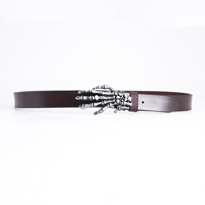 Cinturón de cuero con diseño de mano de esqueleto estilo rock punk para hombre