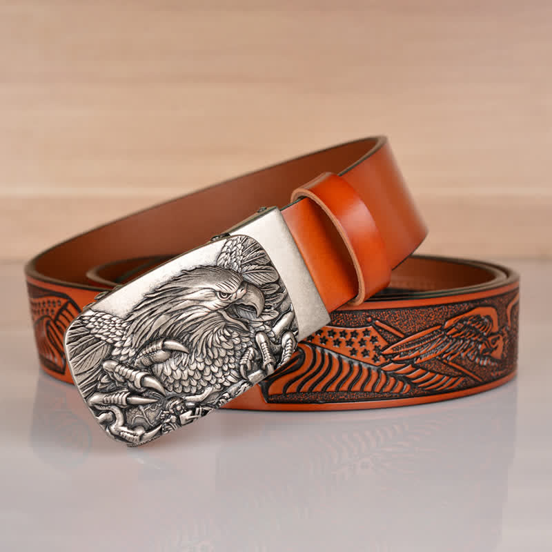 Cinturón de cuero con hebilla automática Mighty Eagle Sharp Claw para hombre