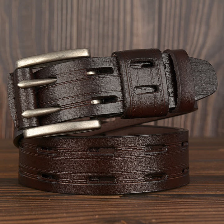 Cinturón de cuero para pantalón informal de doble punta para hombre