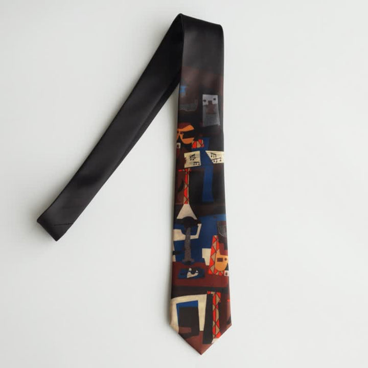 Corbata de hombre negra y roja con tres músicos