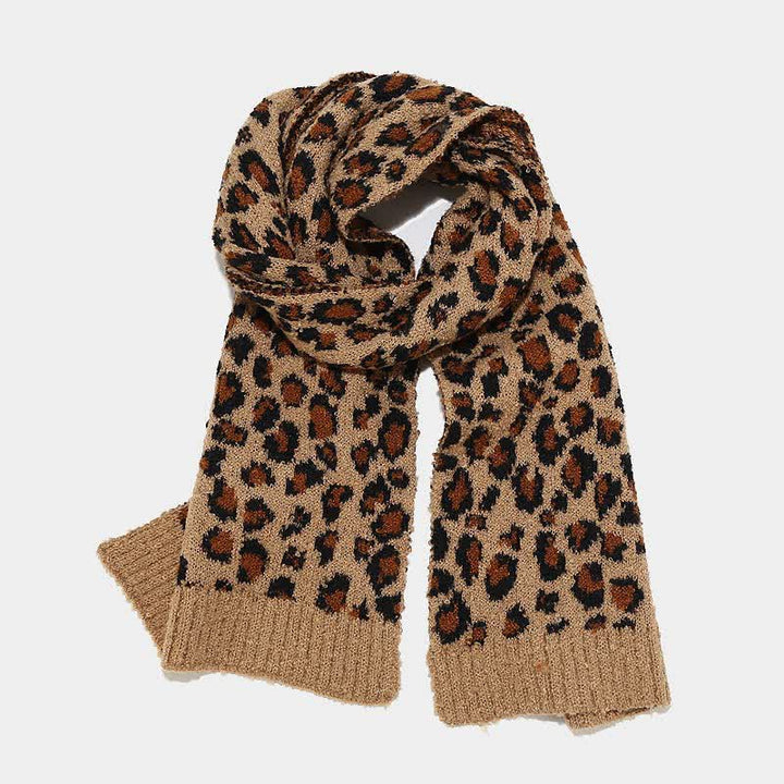 Conjunto de 3 guantes y bufanda con estampado de leopardo para mujer