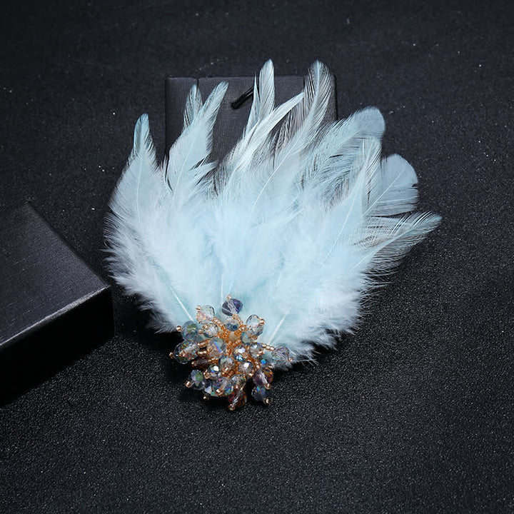 Broche de plumas de copo de nieve con forma de rama de cristal de lujo para mujer