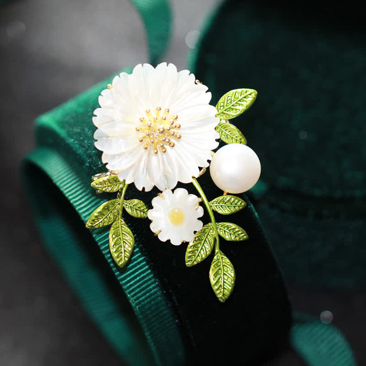 Broche romántico de margaritas y perlas para mujer
