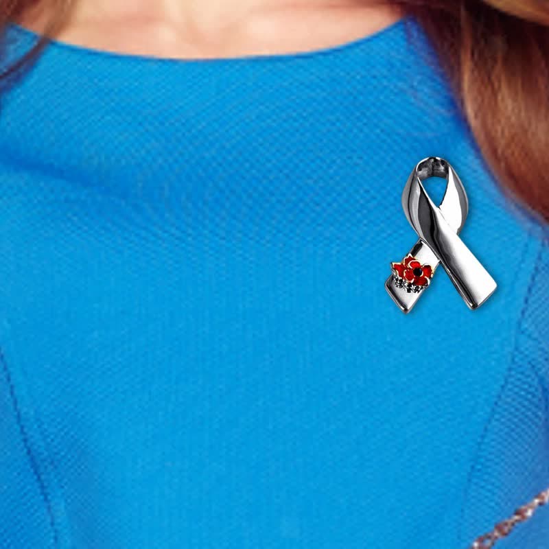 Broche unisex con forma de amapola con lazo para concienciar sobre enfermedades