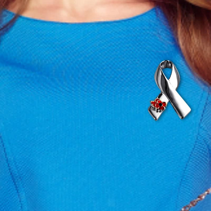 Broche unisex con forma de amapola con lazo para concienciar sobre enfermedades